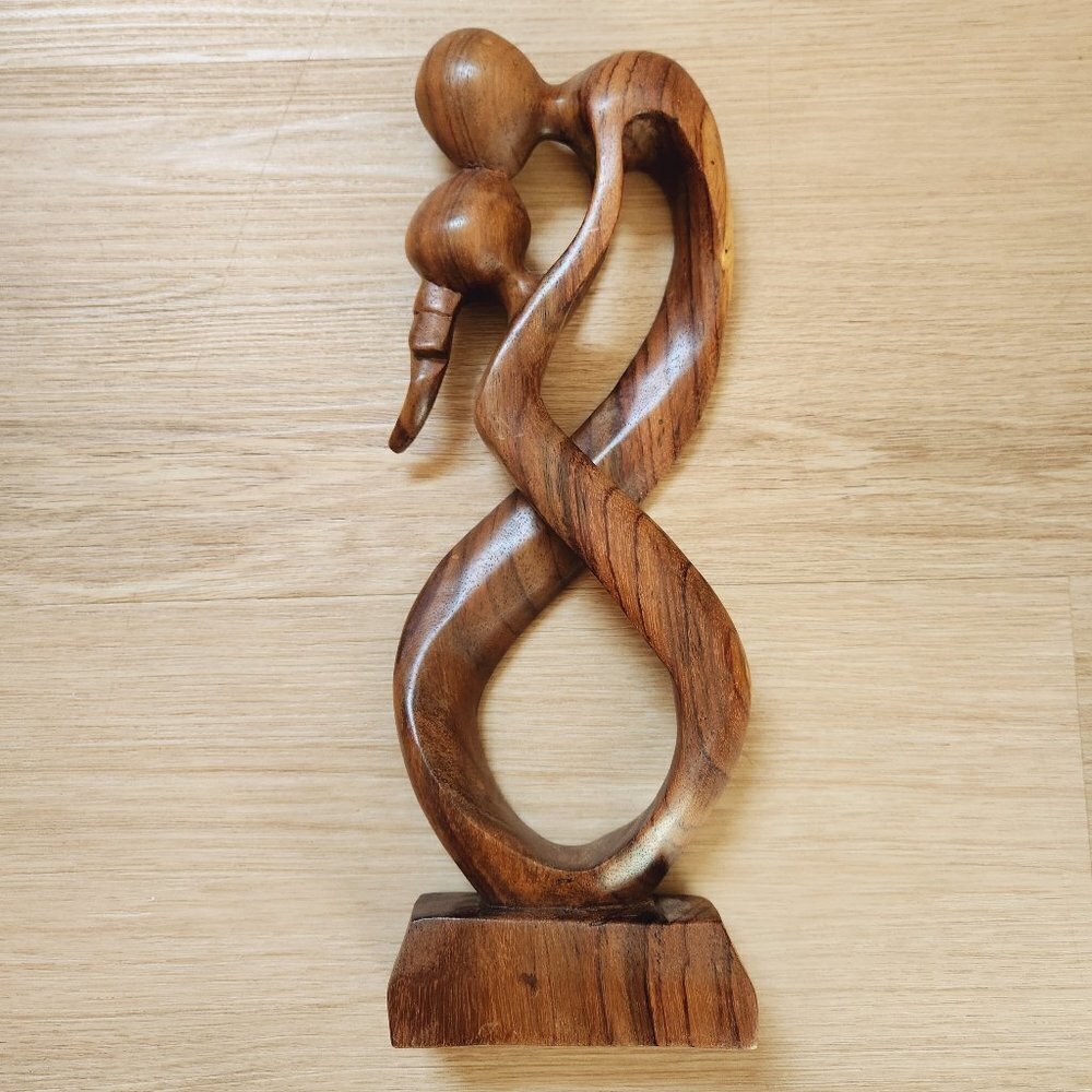 Vintage Mid Century Carved Wood Couple Love Cubism Modernism Sculpture Figurine